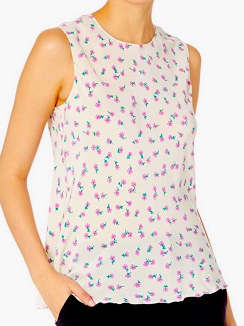Theory Sleeveless Floral Print Shell Top - Pink/White